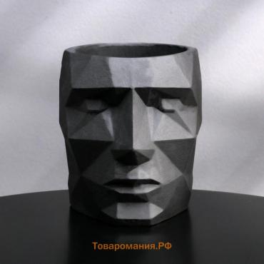 Кашпо полигональное из гипса «Голова», цвет чёрный, 11 × 12 см