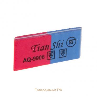 Ластик комбинированный Tian Shi, скошенный, красный/синий