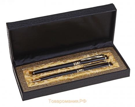 Ручки подарочные Calligrata "Империя", 2 штуки: капиллярная, шариковая поворотная, в кожзам футляре, чёрные