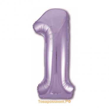 Шар фольгированный 40" «Цифра 1», цвет пастельно-фиолетовый Slim