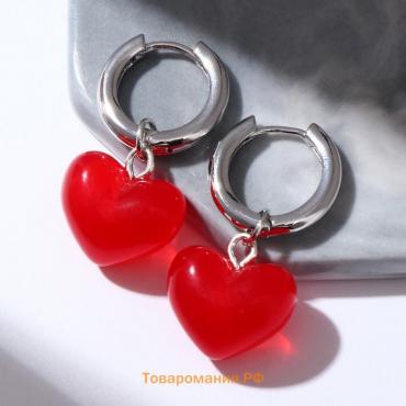 Серьги со съёмным элементом «Трансформер» сердечки, цвет красный в серебре