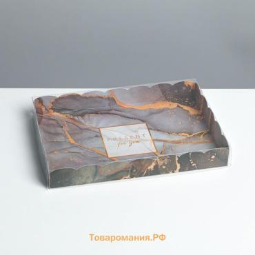 Коробка для печенья, кондитерская упаковка с PVC крышкой, «Мрамор», 22 х 15 х 3 см