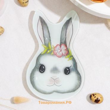 Блюдо стеклянное сервировочное «Цветочный кролик», 21×13,5×1,8 см