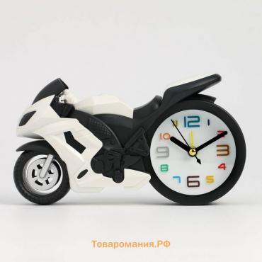 Часы - будильник настольные "Мотоцикл" детские, дискретный ход, d-7 см, 19 х 10 см, АА