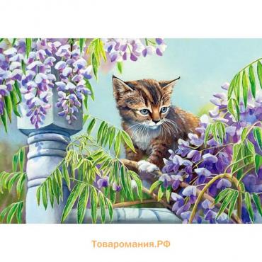 Ткань для вышивки лентами «Котенок», 25×36 см