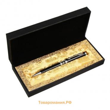Ручка подарочная, шариковая "Кронос" в кожзам футляре, поворотная, корпус черный с серебром