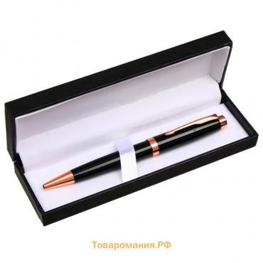 Ручка подарочная, шариковая "Тонга" в кожзам футляре, поворотная, корпус черный с золотым