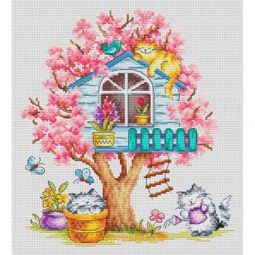 Набор счётным крестом «Кошкин дом. Весна», 23×26 см