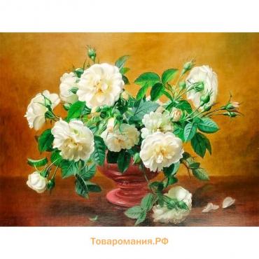 Ткань для вышивки лентами «Белые розы», 25×36 см