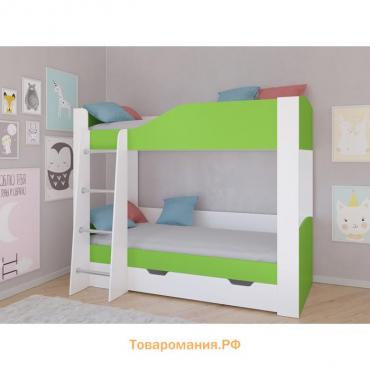 Детская двухъярусная кровать «Астра 2», цвет белый / салатовый