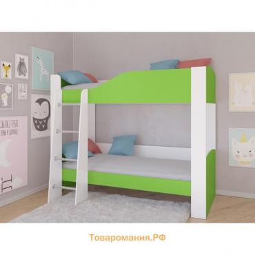Детская двухъярусная кровать «Астра 2», без ящика, цвет белый / салатовый
