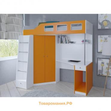 Кровать-чердак «Астра 7», цвет белый / оранжевый