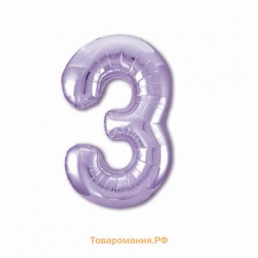 Шар фольгированный 40" «Цифра 3», цвет пастельный фиолетовый Slim