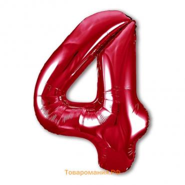 Шар фольгированный 40" «Цифра 4», цвет красный Slim