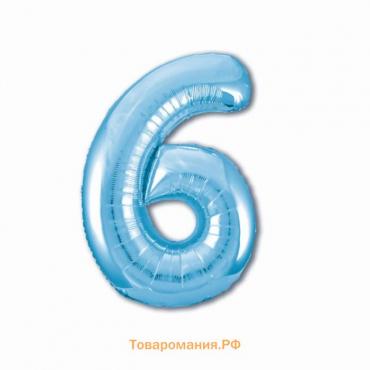 Шар фольгированный 40" «Цифра 6», цвет холодный голубой Slim