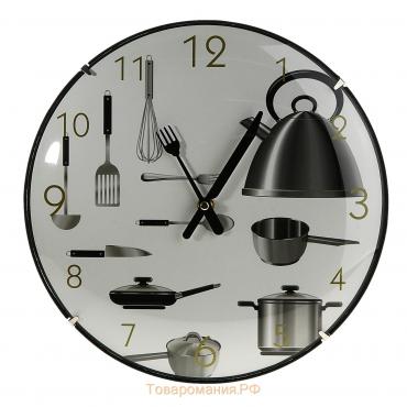 Часы настенные интерьерные, для кухни, "Пора готовить", бесшумные, d-30 см