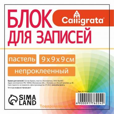 Блок бумаги для записей, 9х9х9, цветная пастель 80г/м2, в пластиковом прозрачном боксе