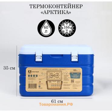 Термоконтейнер "Арктика", 60 л, 64 х 43.5 х 40 см, 2 ёмкости для льда, синий