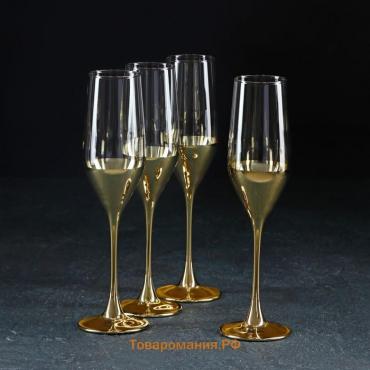 Набор стеклянных бокалов для шампанского «Электрическое золото», 160 мл, 4 шт