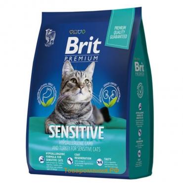 Сухой корм Brit Premium Cat Sensitive для кошек, ягненок и индейка, 400 г