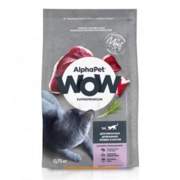 Сухой корм AlphaPet WOW Superpremium для домашних кошек и котов, утка/потрошки, 750 г