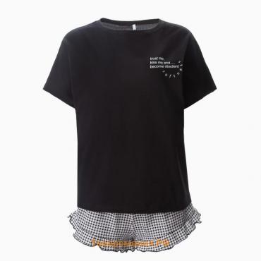 Комплект женский домашний (футболка/шорты), цвет чёрный, размер 54
