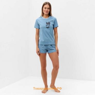 Комплект женский домашний (футболка,шорты), цвет голубой, размер 44