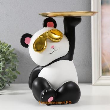 Сувенир полистоун "Панда с золотой подставкой" 22,5х17х25,2 см
