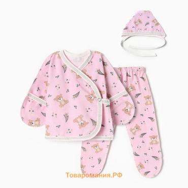 Костюм (распашонка, ползунки, чепчик) Bloom Baby Мишки, р. 56 см, розовый